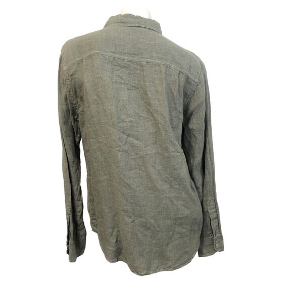 CP Shades 100% Linen Shirt Womens Large Blue Houndstooth Button Up Made in USA - Picture 6 of 8